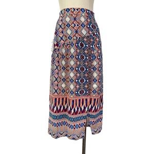 Anthropologie- HD in Paris Olympia Silk Multi Geometric Midi Skirt Size 2